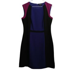 Tahari Arthur S Levine Women 8P Sheath Dress Purple Colorblock Back Zipper Lined